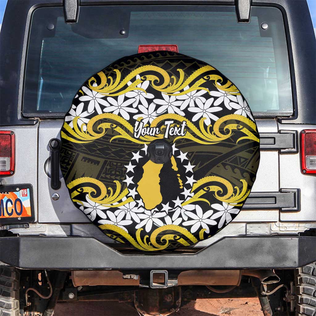 Personalised Cook Islands Aitutaki Spare Tire Cover Tiare Maori Polynesian Waves Tattoo