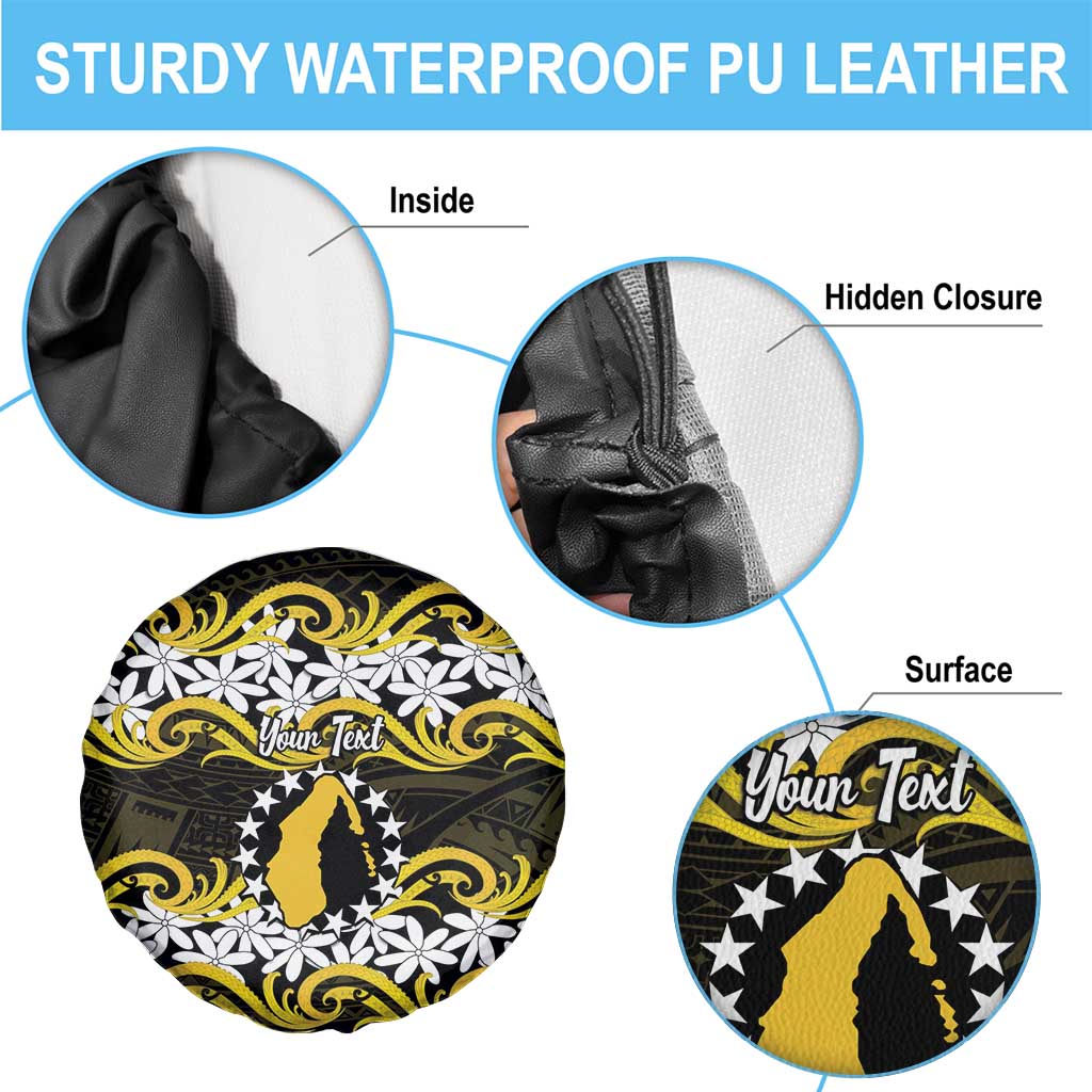 Personalised Cook Islands Aitutaki Spare Tire Cover Tiare Maori Polynesian Waves Tattoo