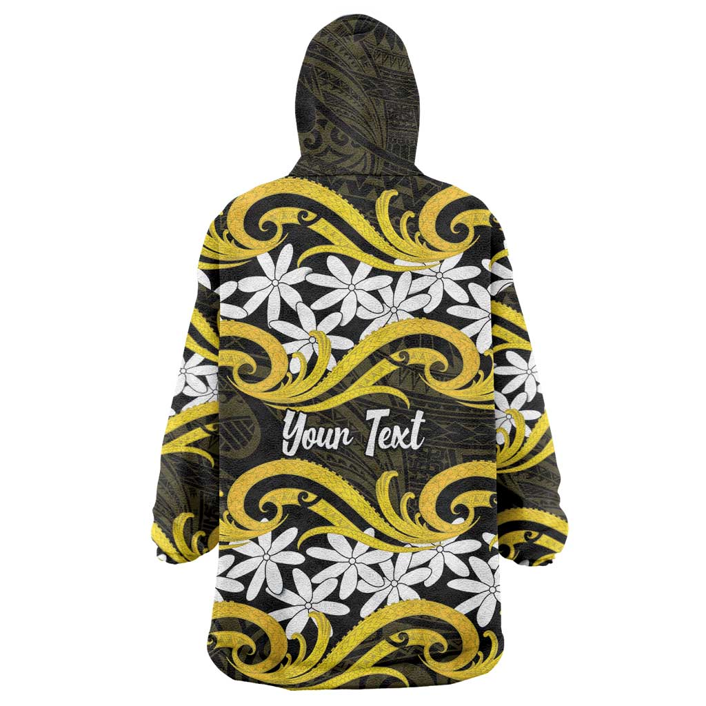 Personalised Cook Islands Aitutaki Wearable Blanket Hoodie Tiare Maori Polynesian Waves Tattoo