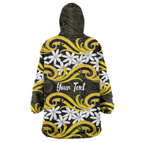 Personalised Cook Islands Aitutaki Wearable Blanket Hoodie Tiare Maori Polynesian Waves Tattoo