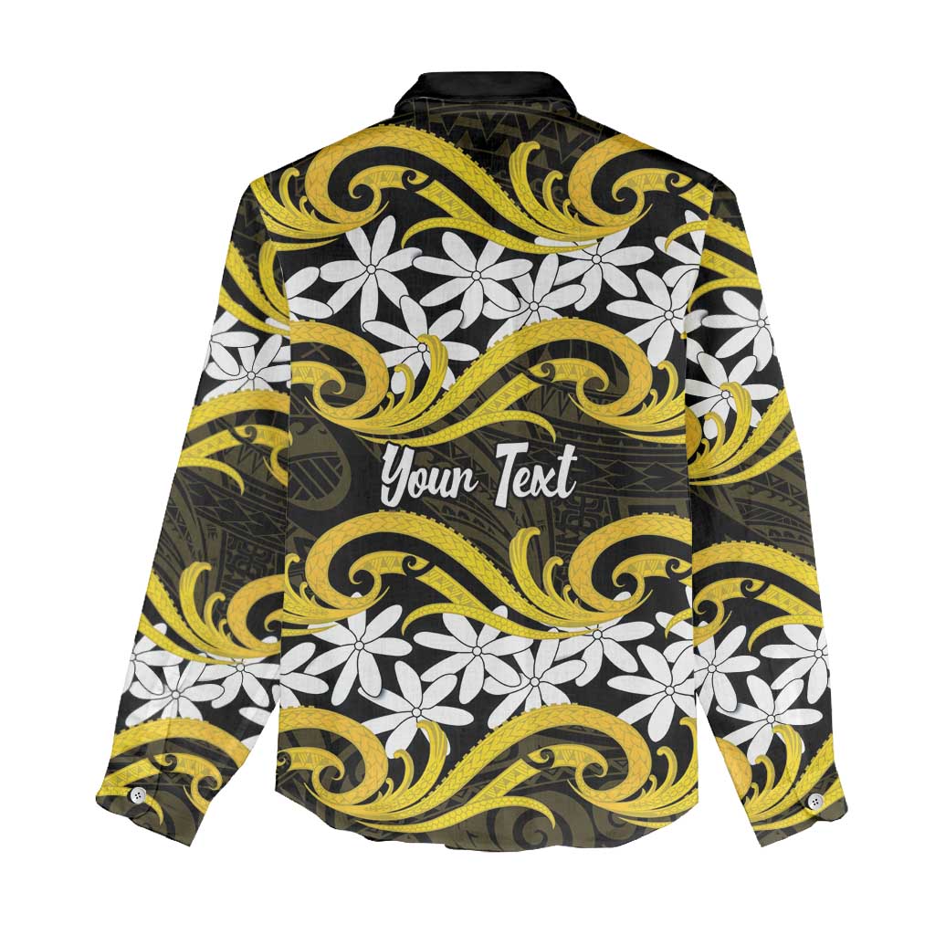 Personalised Cook Islands Aitutaki Women Casual Shirt Tiare Maori Polynesian Waves Tattoo
