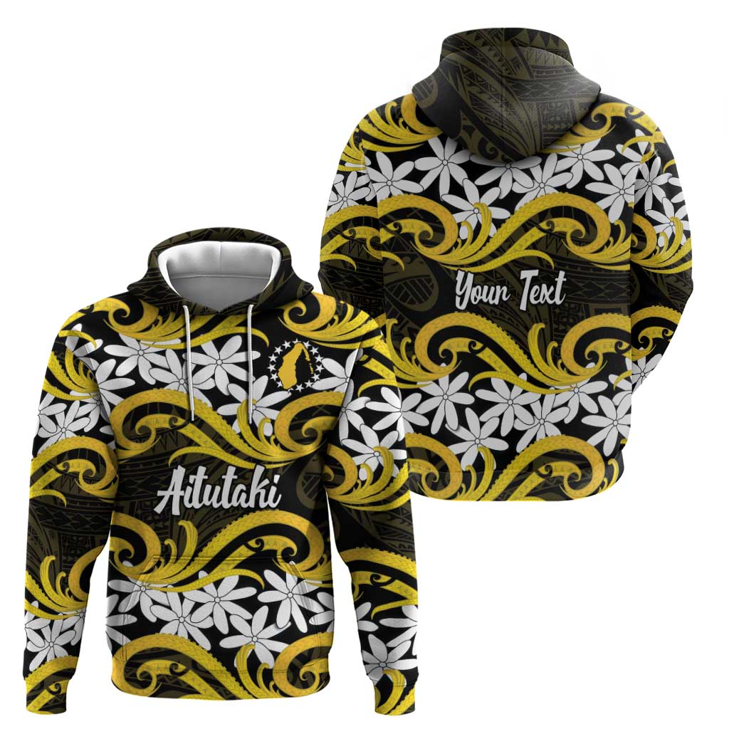 Personalised Cook Islands Aitutaki Zip Hoodie Tiare Maori Polynesian Waves Tattoo