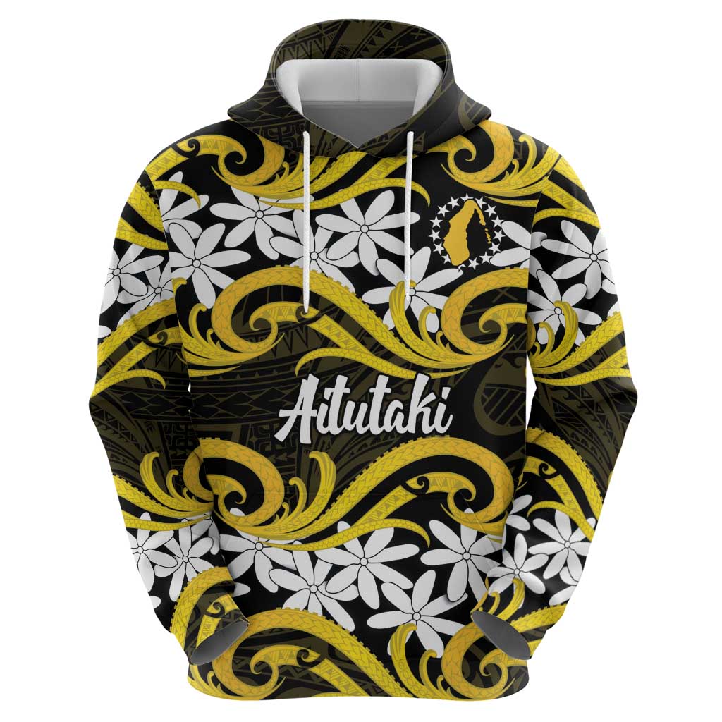 Personalised Cook Islands Aitutaki Zip Hoodie Tiare Maori Polynesian Waves Tattoo