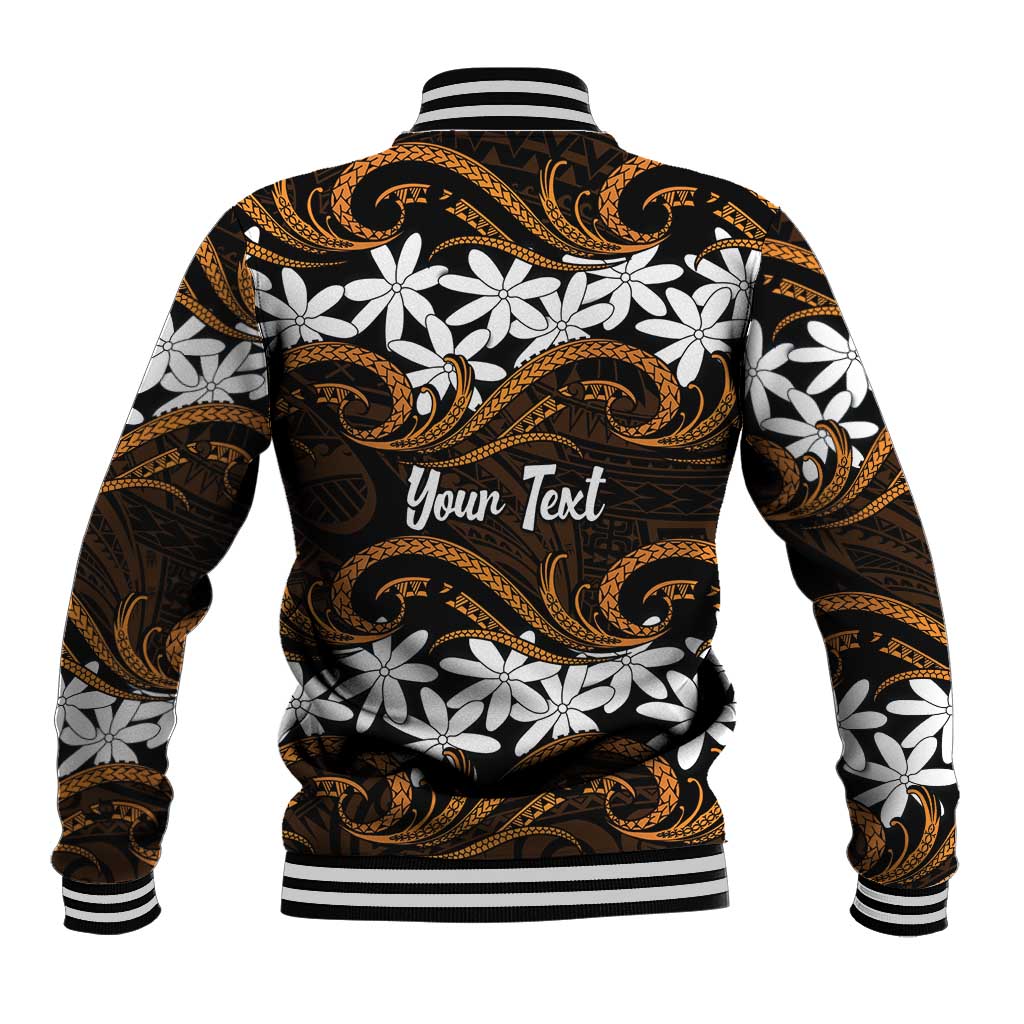 Personalised Cook Islands Rakahanga Baseball Jacket Tiare Maori Polynesian Waves Tattoo