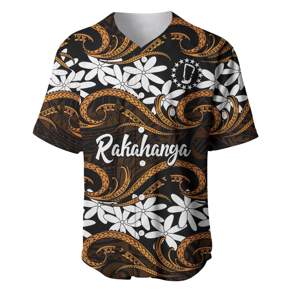 Personalised Cook Islands Rakahanga Baseball Jersey Tiare Maori Polynesian Waves Tattoo