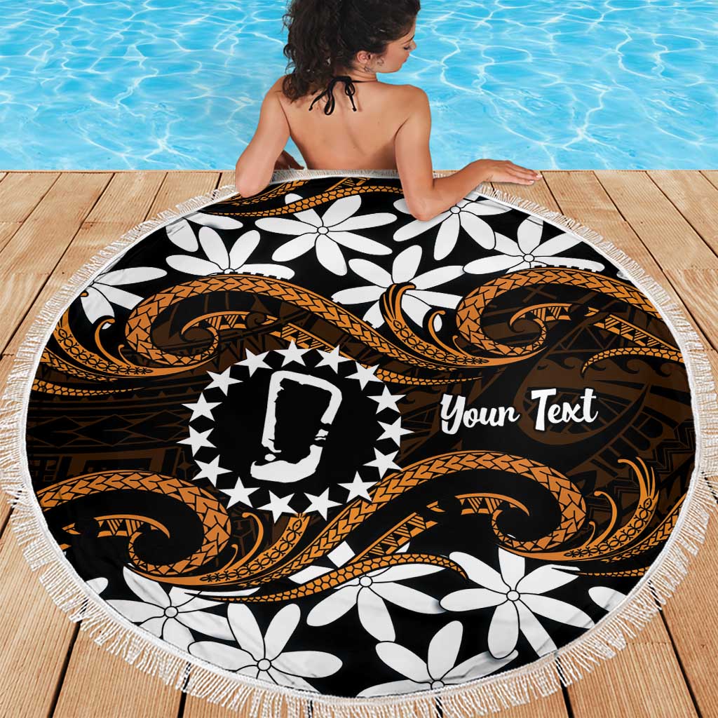 Personalised Cook Islands Rakahanga Beach Blanket Tiare Maori Polynesian Waves Tattoo