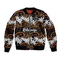 Personalised Cook Islands Rakahanga Bomber Jacket Tiare Maori Polynesian Waves Tattoo