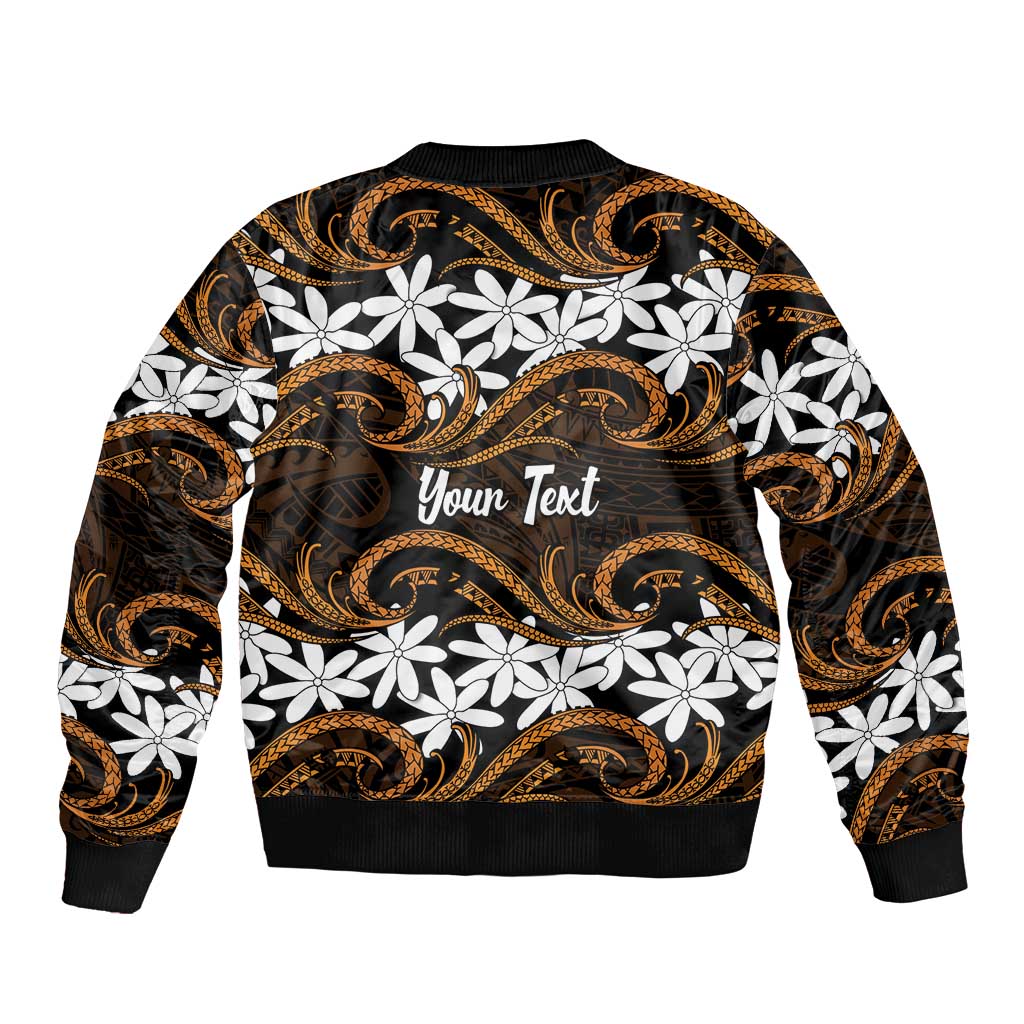 Personalised Cook Islands Rakahanga Bomber Jacket Tiare Maori Polynesian Waves Tattoo