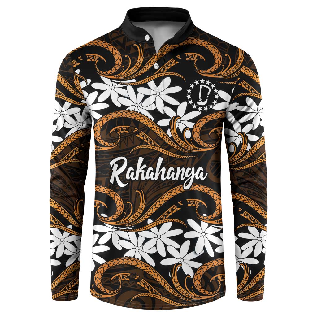 Personalised Cook Islands Rakahanga Button Sweatshirt Tiare Maori Polynesian Waves Tattoo