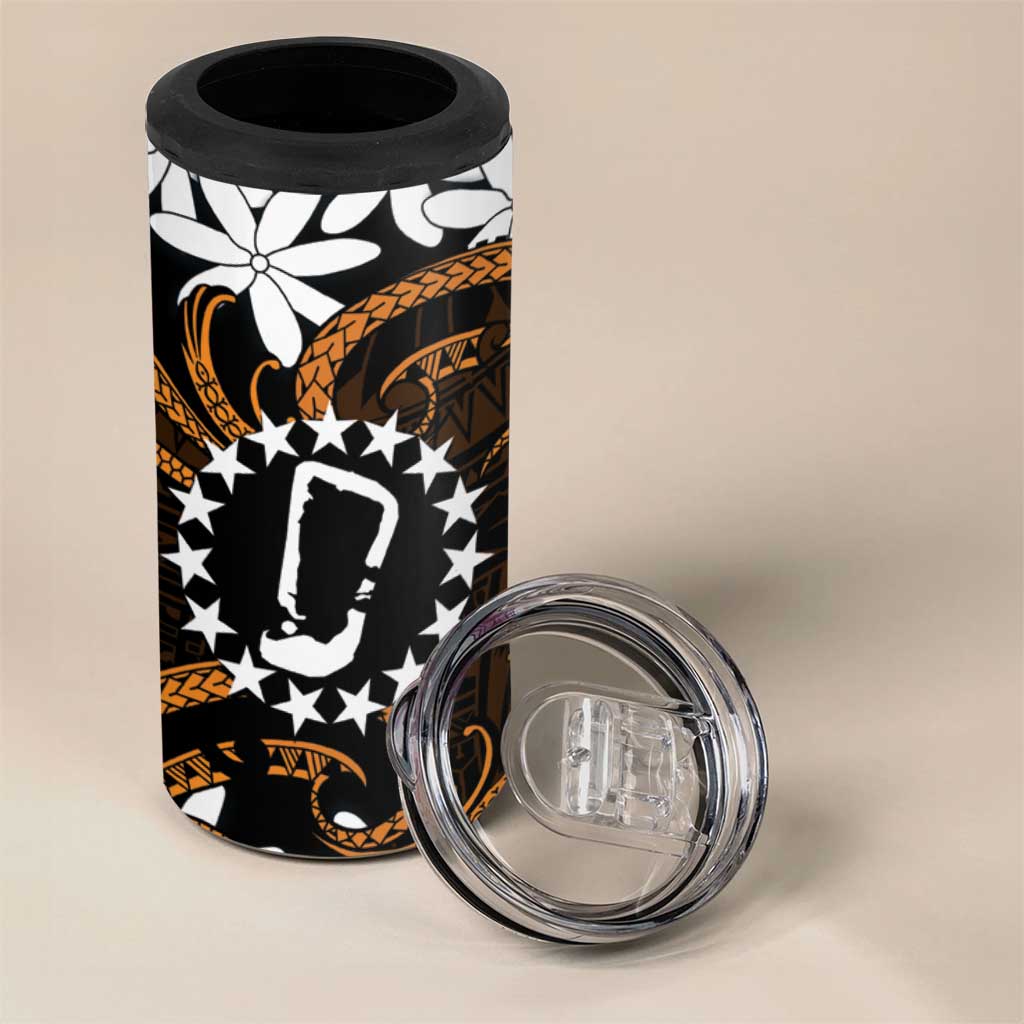 Personalised Cook Islands Rakahanga 4 in 1 Can Cooler Tumbler Tiare Maori Polynesian Waves Tattoo