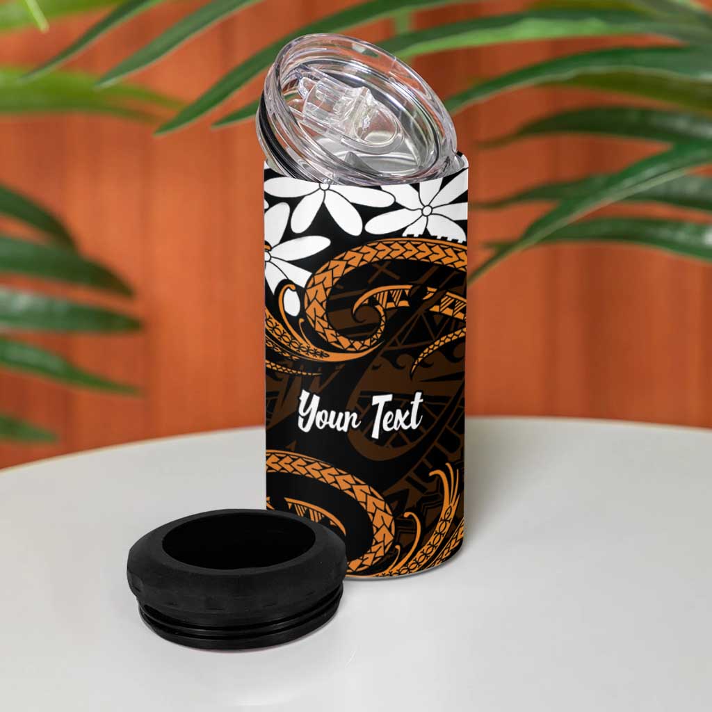 Personalised Cook Islands Rakahanga 4 in 1 Can Cooler Tumbler Tiare Maori Polynesian Waves Tattoo