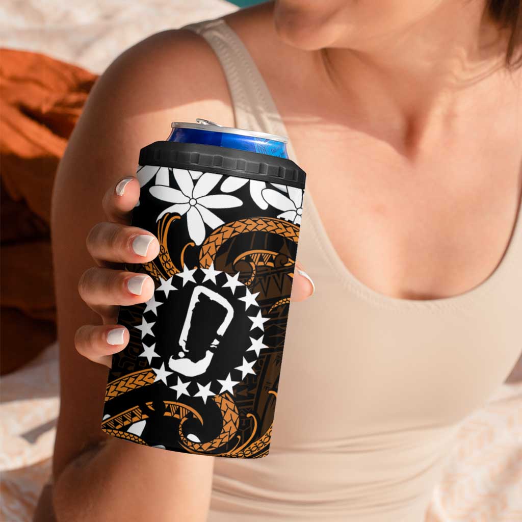 Personalised Cook Islands Rakahanga 4 in 1 Can Cooler Tumbler Tiare Maori Polynesian Waves Tattoo
