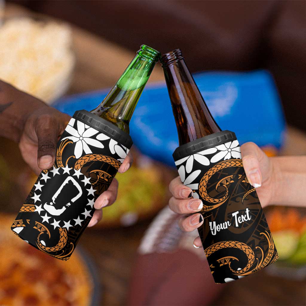Personalised Cook Islands Rakahanga 4 in 1 Can Cooler Tumbler Tiare Maori Polynesian Waves Tattoo