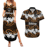 Personalised Cook Islands Rakahanga Couples Matching Summer Maxi Dress and Hawaiian Shirt Tiare Maori Polynesian Waves Tattoo LT14 Orange - Polynesian Pride