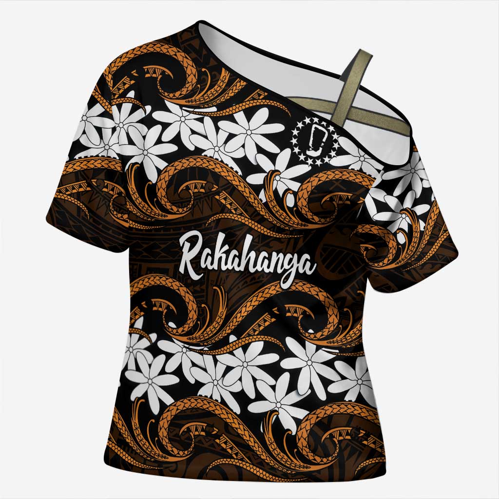 Personalised Cook Islands Rakahanga Cross Shoulder Shirt Tiare Maori Polynesian Waves Tattoo
