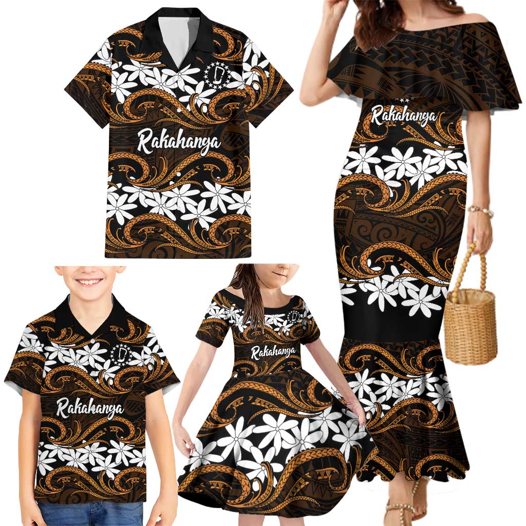 Personalised Cook Islands Rakahanga Family Matching Mermaid Dress and Hawaiian Shirt Tiare Maori Polynesian Waves Tattoo