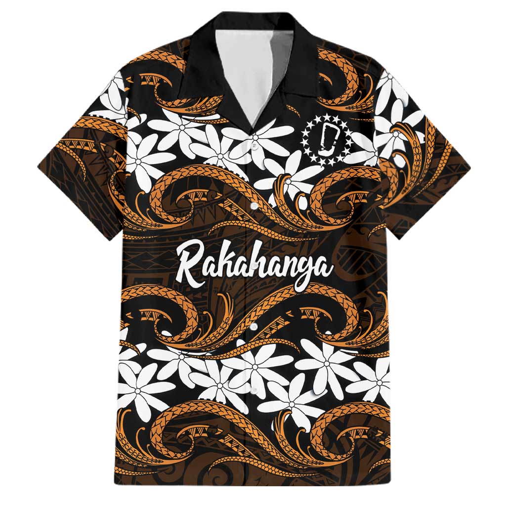 Personalised Cook Islands Rakahanga Family Matching Mermaid Dress and Hawaiian Shirt Tiare Maori Polynesian Waves Tattoo LT14 Dad's Shirt - Short Sleeve Orange - Polynesian Pride