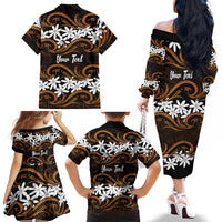 Personalised Cook Islands Rakahanga Family Matching Off The Shoulder Long Sleeve Dress and Hawaiian Shirt Tiare Maori Polynesian Waves Tattoo LT14 - Polynesian Pride