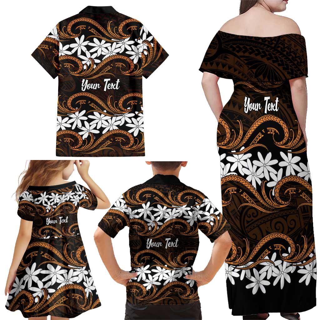 Personalised Cook Islands Rakahanga Family Matching Off Shoulder Maxi Dress and Hawaiian Shirt Tiare Maori Polynesian Waves Tattoo LT14 - Polynesian Pride