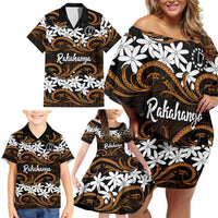 Personalised Cook Islands Rakahanga Family Matching Off Shoulder Short Dress and Hawaiian Shirt Tiare Maori Polynesian Waves Tattoo LT14 - Polynesian Pride