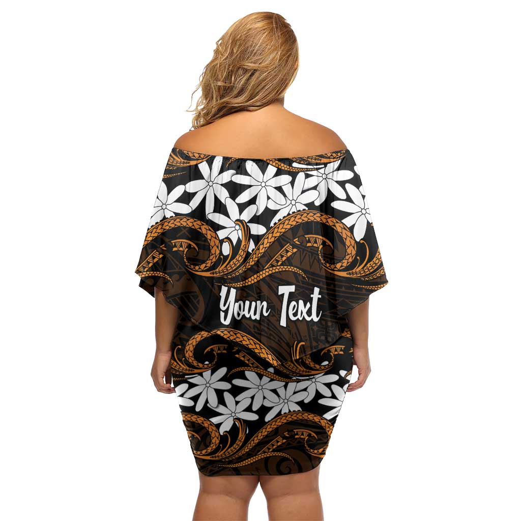 Personalised Cook Islands Rakahanga Family Matching Off Shoulder Short Dress and Hawaiian Shirt Tiare Maori Polynesian Waves Tattoo LT14 - Polynesian Pride