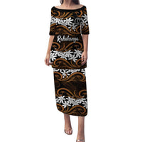 Personalised Cook Islands Rakahanga Family Matching Puletasi and Hawaiian Shirt Tiare Maori Polynesian Waves Tattoo LT14 Mom's Dress Orange - Polynesian Pride