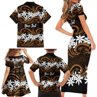 Personalised Cook Islands Rakahanga Family Matching Short Sleeve Bodycon Dress and Hawaiian Shirt Tiare Maori Polynesian Waves Tattoo LT14 - Polynesian Pride