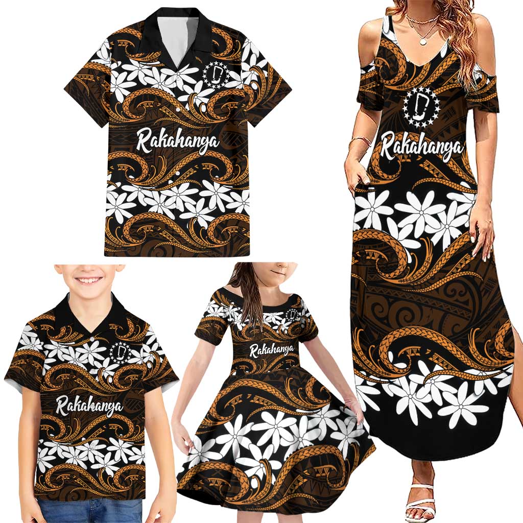 Personalised Cook Islands Rakahanga Family Matching Summer Maxi Dress and Hawaiian Shirt Tiare Maori Polynesian Waves Tattoo