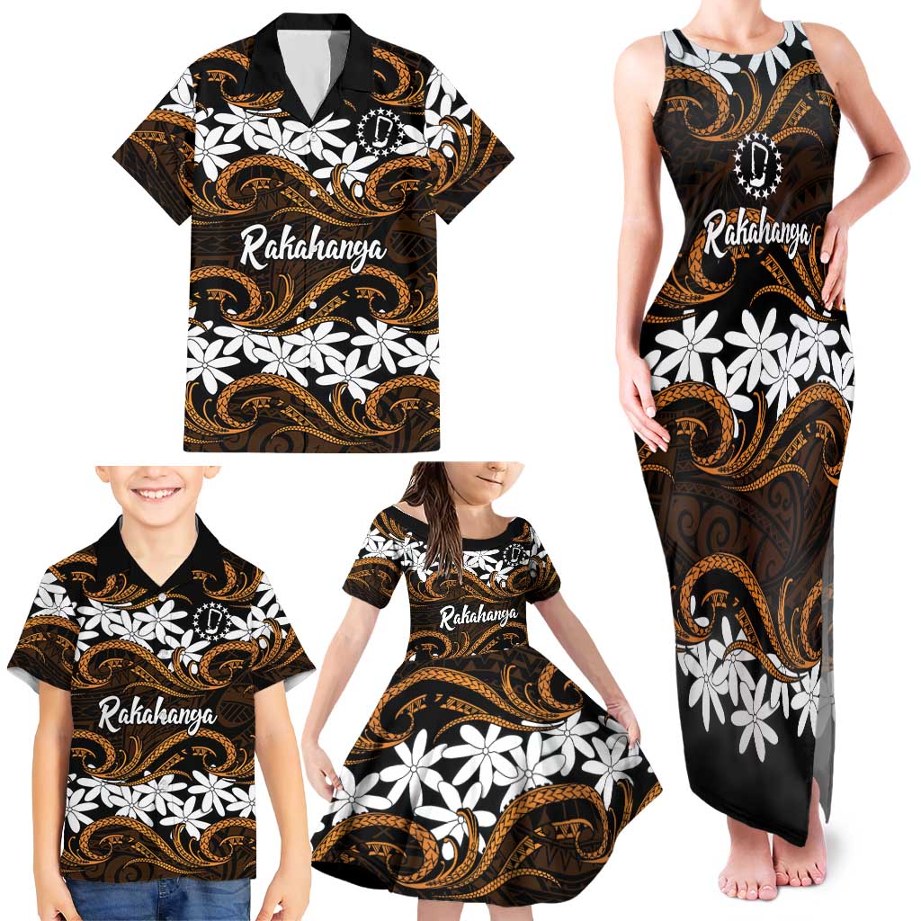 Personalised Cook Islands Rakahanga Family Matching Tank Maxi Dress and Hawaiian Shirt Tiare Maori Polynesian Waves Tattoo LT14 - Polynesian Pride