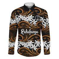 Personalised Cook Islands Rakahanga Family Matching Tank Maxi Dress and Hawaiian Shirt Tiare Maori Polynesian Waves Tattoo LT14 Dad's Shirt - Long Sleeve Orange - Polynesian Pride