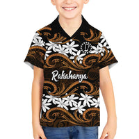 Personalised Cook Islands Rakahanga Family Matching Tank Maxi Dress and Hawaiian Shirt Tiare Maori Polynesian Waves Tattoo LT14 Son's Shirt Orange - Polynesian Pride