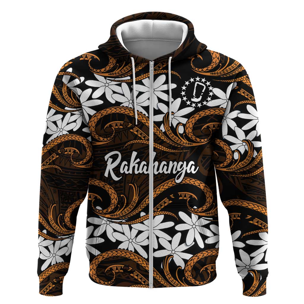 Personalised Cook Islands Rakahanga Hoodie Tiare Maori Polynesian Waves Tattoo