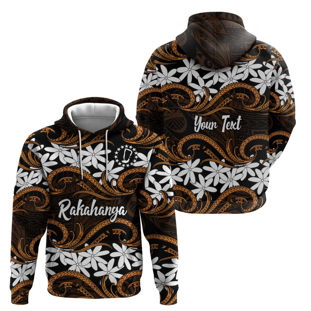 Personalised Cook Islands Rakahanga Hoodie Tiare Maori Polynesian Waves Tattoo
