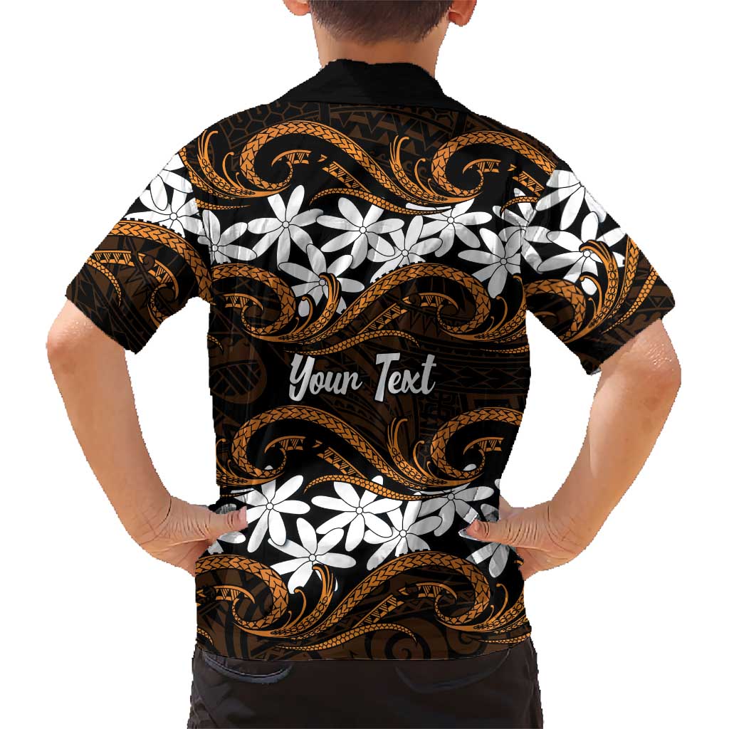 Personalised Cook Islands Rakahanga Kid Hawaiian Shirt Tiare Maori Polynesian Waves Tattoo