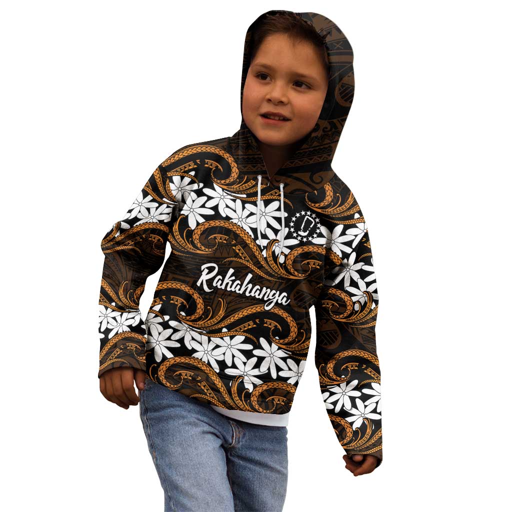 Personalised Cook Islands Rakahanga Kid Hoodie Tiare Maori Polynesian Waves Tattoo