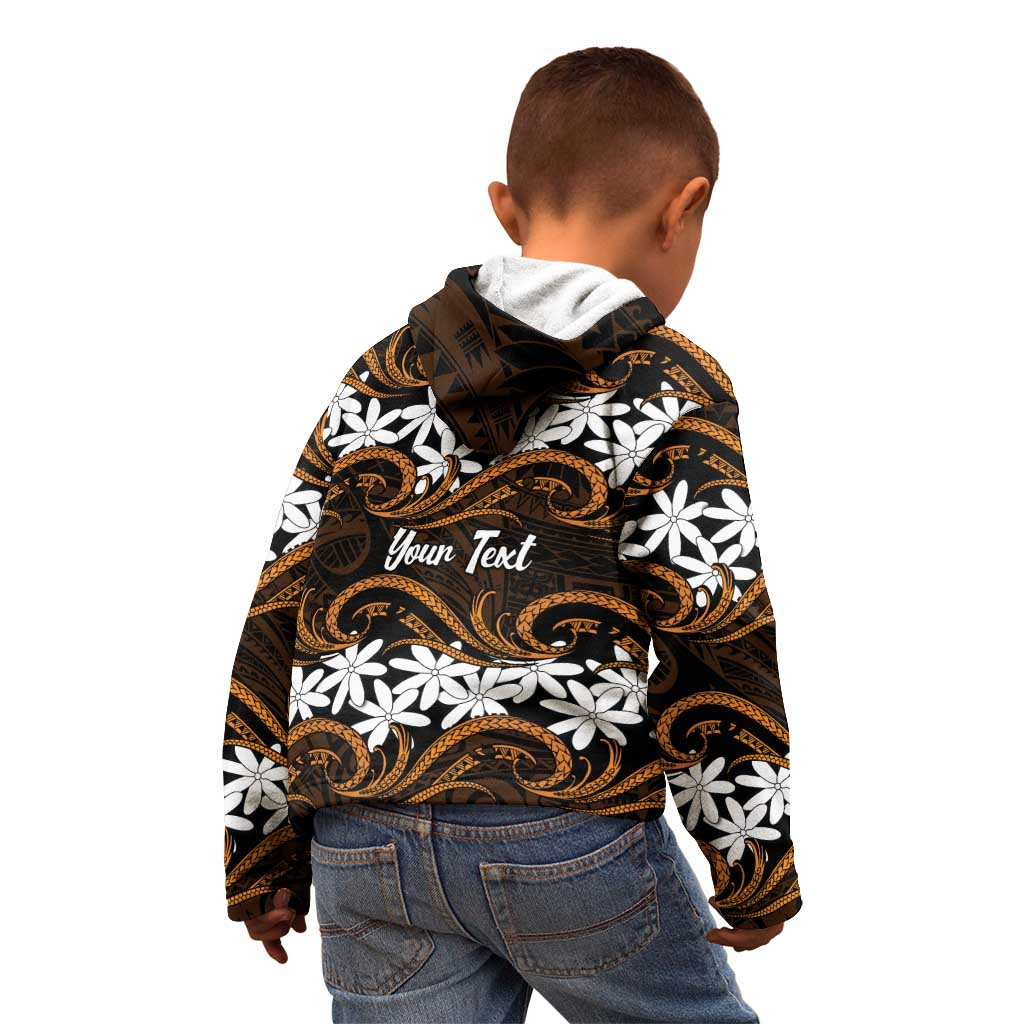 Personalised Cook Islands Rakahanga Kid Hoodie Tiare Maori Polynesian Waves Tattoo