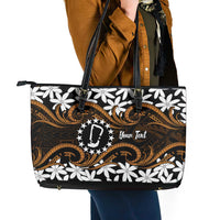 Personalised Cook Islands Rakahanga Leather Tote Bag Tiare Maori Polynesian Waves Tattoo