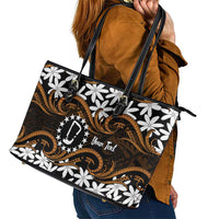 Personalised Cook Islands Rakahanga Leather Tote Bag Tiare Maori Polynesian Waves Tattoo