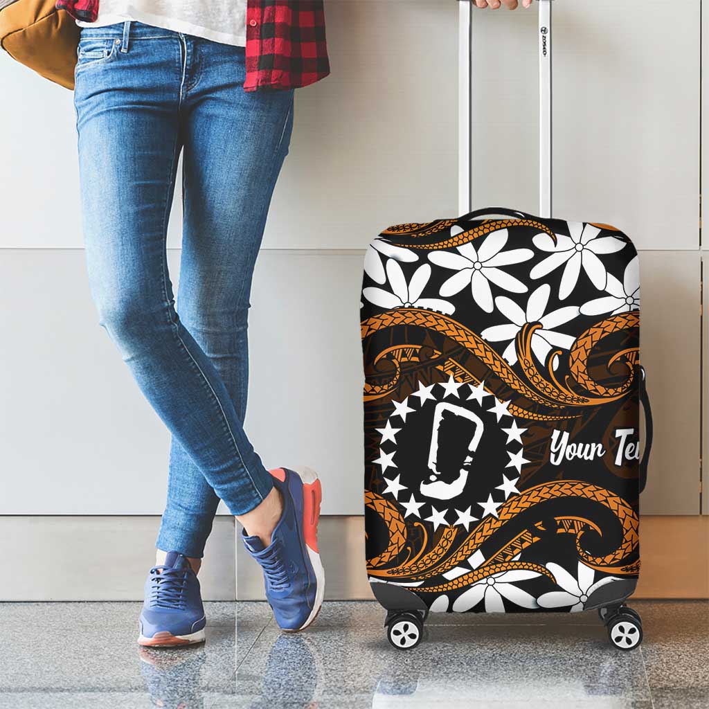 Personalised Cook Islands Rakahanga Luggage Cover Tiare Maori Polynesian Waves Tattoo