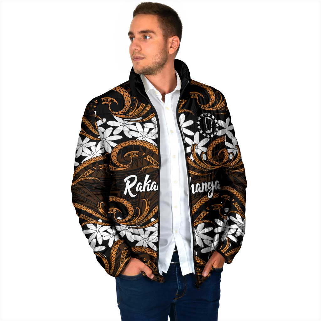 Personalised Cook Islands Rakahanga Padded Jacket Tiare Maori Polynesian Waves Tattoo