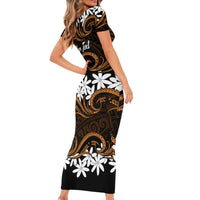 Personalised Cook Islands Rakahanga Short Sleeve Bodycon Dress Tiare Maori Polynesian Waves Tattoo