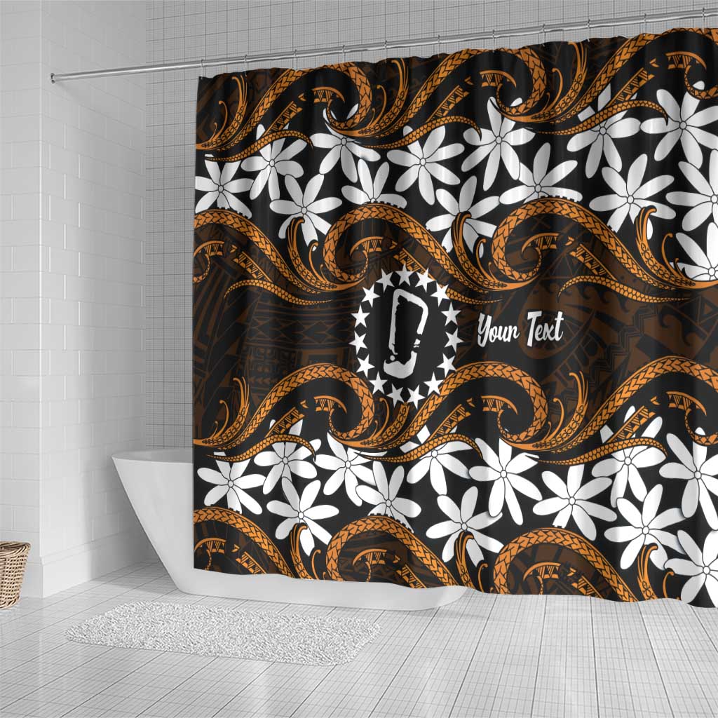 Personalised Cook Islands Rakahanga Shower Curtain Tiare Maori Polynesian Waves Tattoo