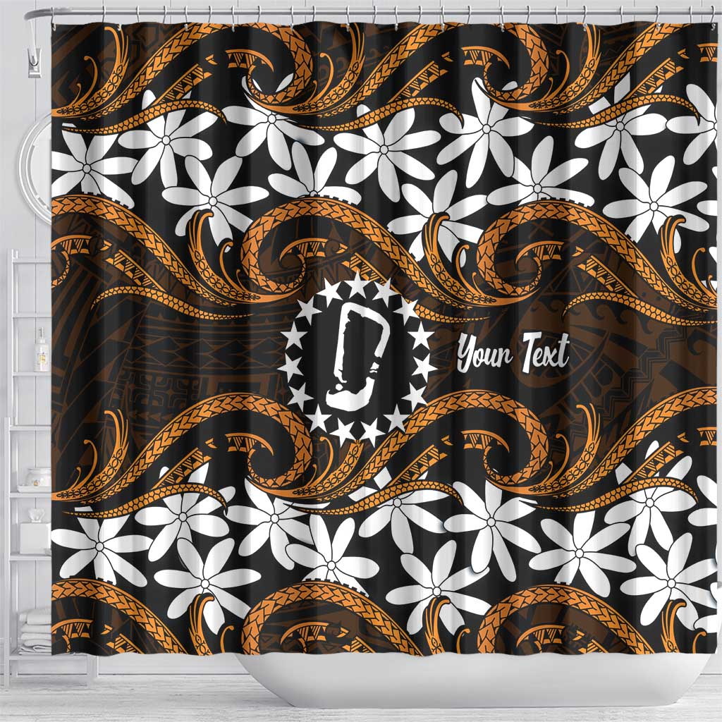 Personalised Cook Islands Rakahanga Shower Curtain Tiare Maori Polynesian Waves Tattoo