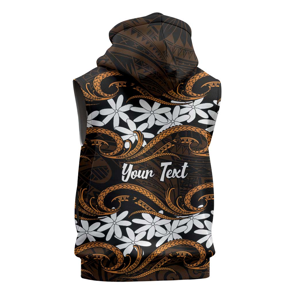 Personalised Cook Islands Rakahanga Sleeveless Hoodie Tiare Maori Polynesian Waves Tattoo
