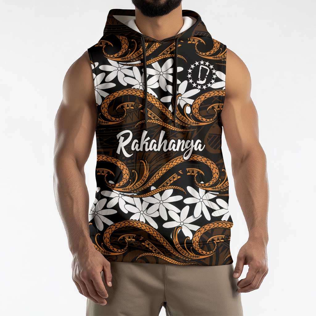 Personalised Cook Islands Rakahanga Sleeveless Hoodie Tiare Maori Polynesian Waves Tattoo