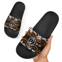 Personalised Cook Islands Rakahanga Slide Sandals Tiare Maori Polynesian Waves Tattoo