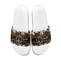 Personalised Cook Islands Rakahanga Slide Sandals Tiare Maori Polynesian Waves Tattoo