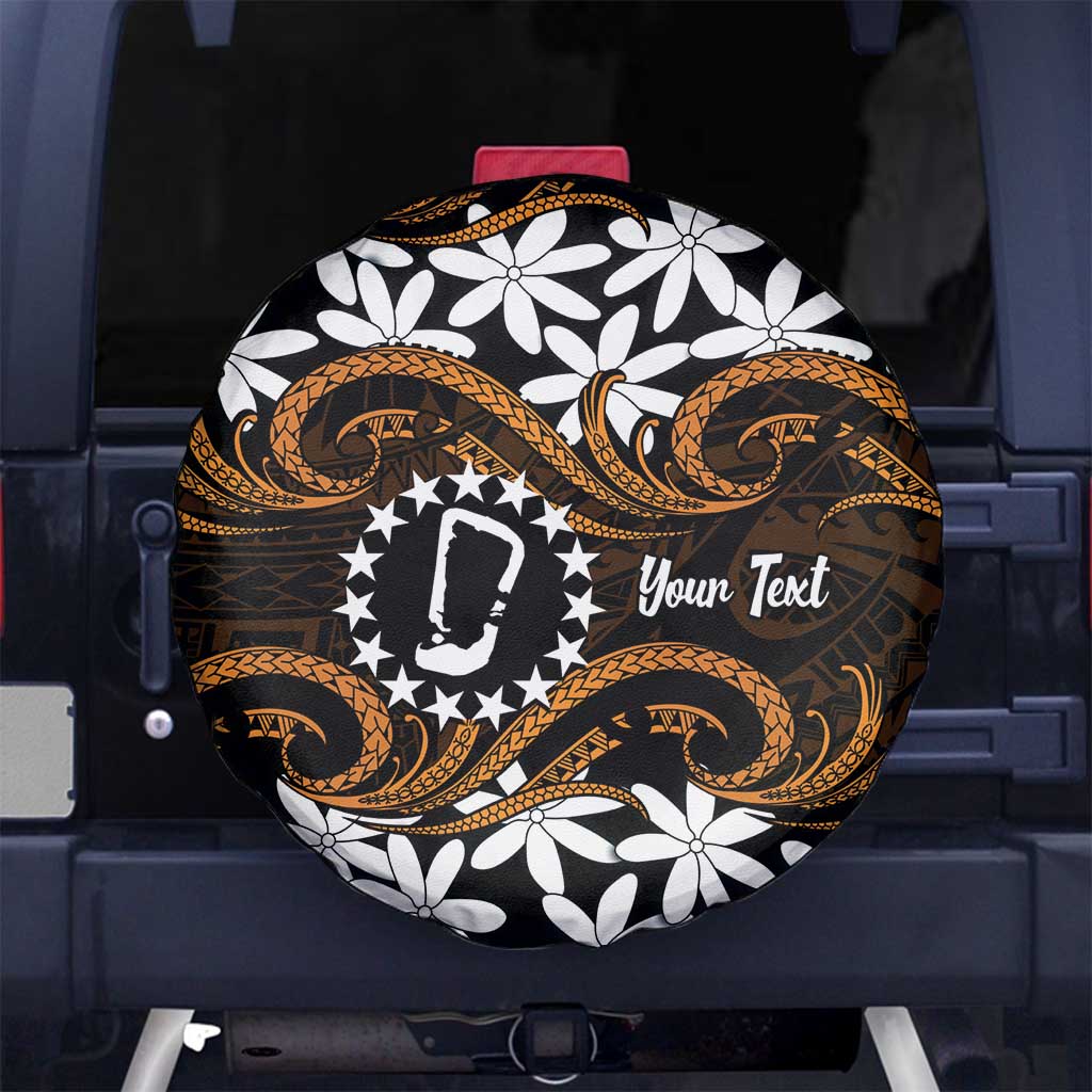 Personalised Cook Islands Rakahanga Spare Tire Cover Tiare Maori Polynesian Waves Tattoo