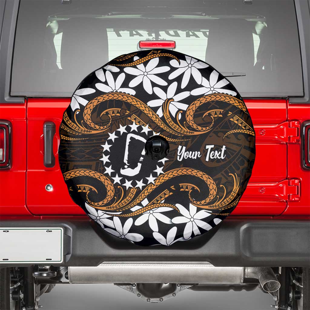 Personalised Cook Islands Rakahanga Spare Tire Cover Tiare Maori Polynesian Waves Tattoo