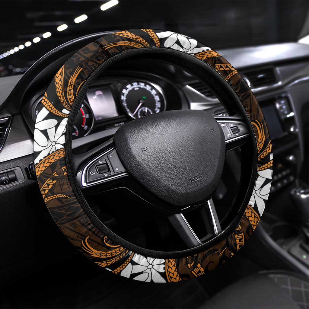 Cook Islands Rakahanga Steering Wheel Cover Tiare Maori Polynesian Waves Tattoo
